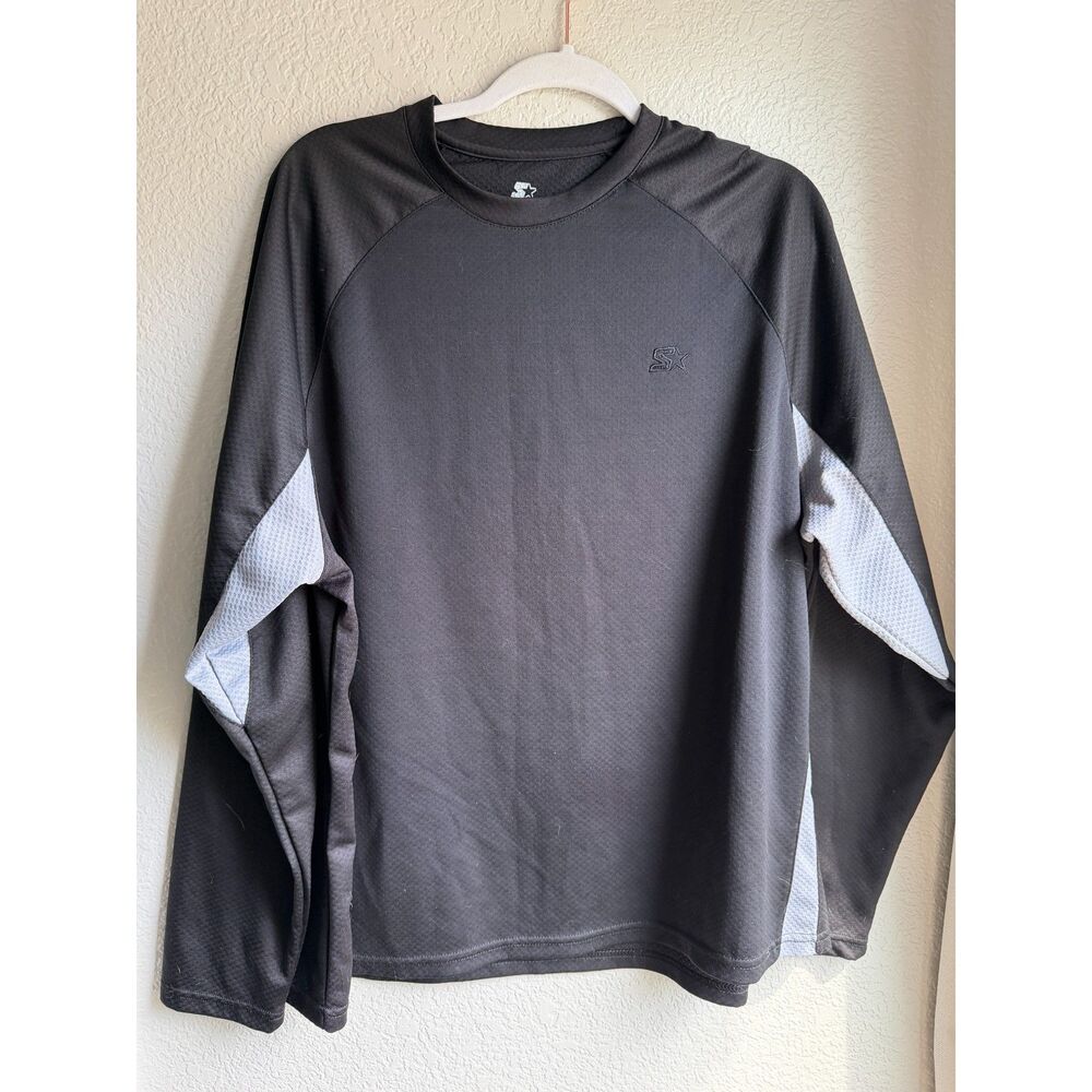 Vintage Starter 90s Y2K Mens XL Black Long Sleeve Mesh Athletic Shirt